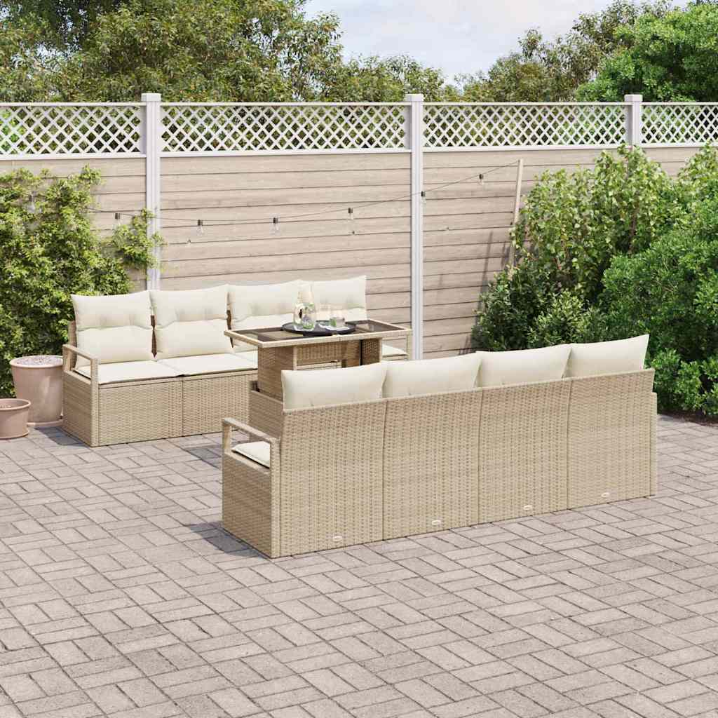 Garten-Sofa-Set mit Speicher 9 pcs Beige Poly Rattan